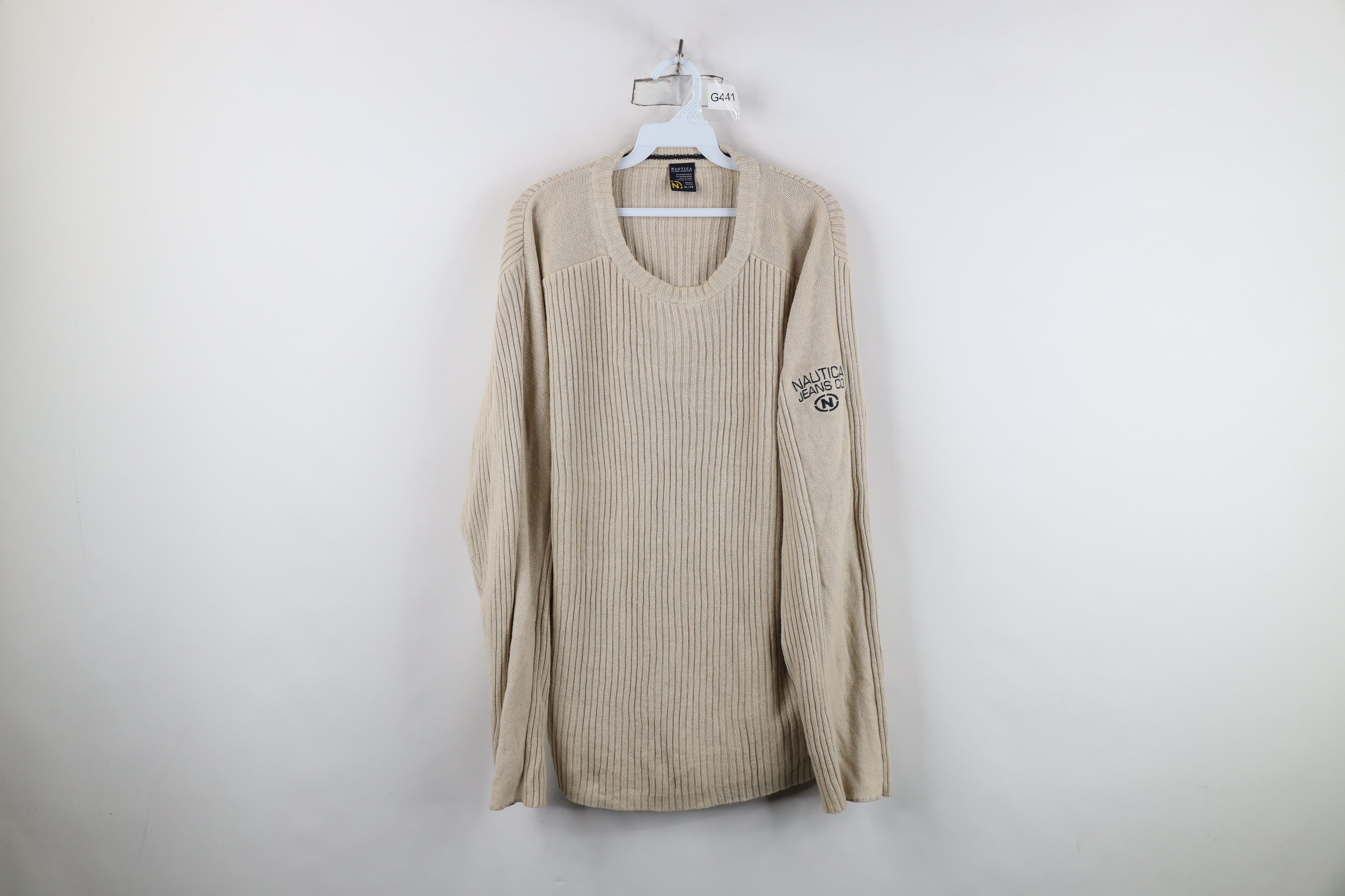 Nautica Vintage 90s Nautica Ribbed Knit Crewneck Sweater Beige Size US XL / EU 56 / 4 - 1 Thumbnail
