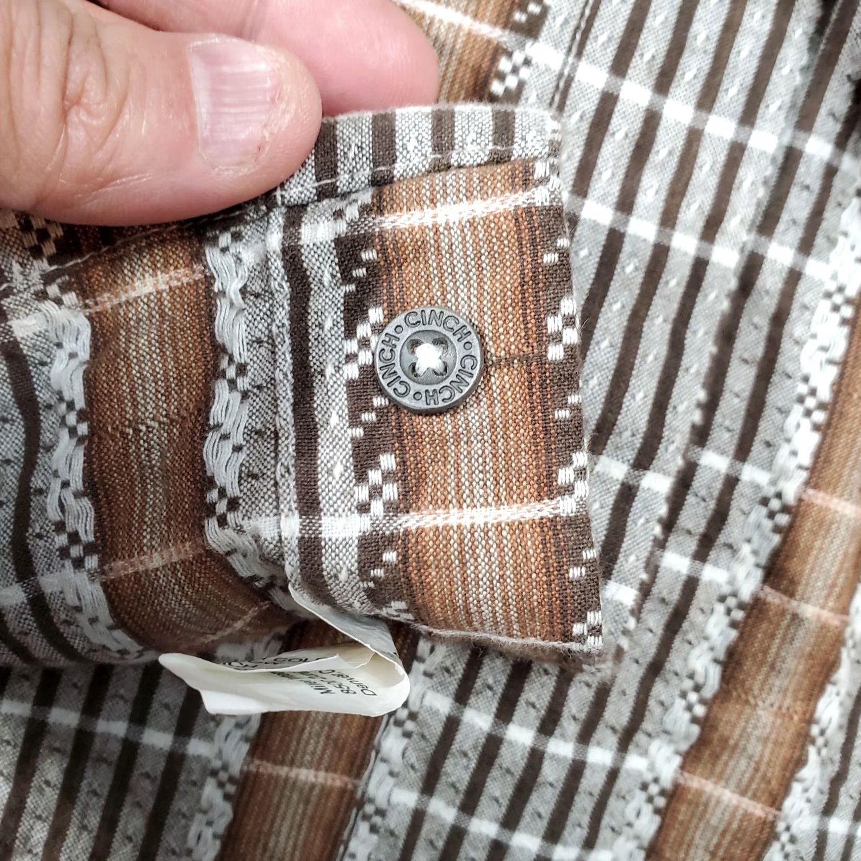 Vintage Cinch Shirt Mens XL Slim Fit Brown Geometric Pearl Snap Western Long Sleeve Shirt Size US XL / EU 56 / 4 - 6 Thumbnail