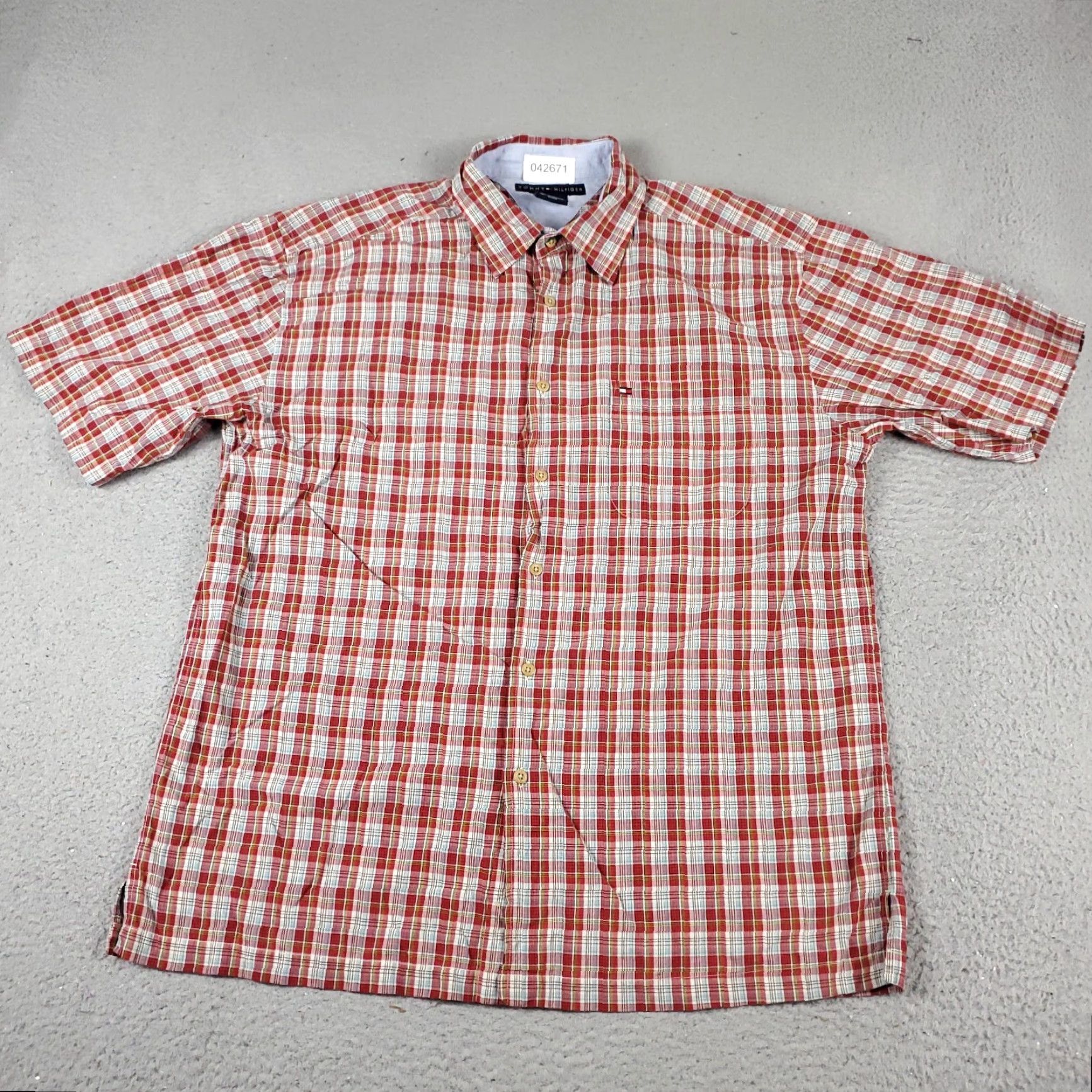 Tommy Hilfiger Tommy Hilfiger Shirt Mens Large Red Plaid Short Sleeve Button Up Casual Cotton Classic American Preppy Size US L / EU 52-54 / 3 - 2 Thumbnail