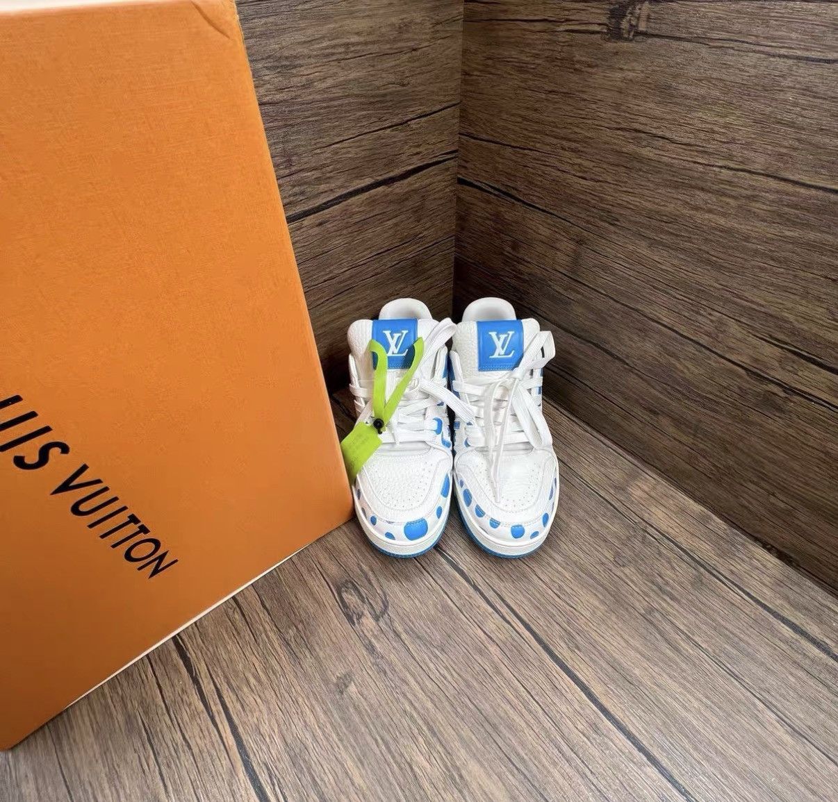 Louis Vuitton Louis Vuitton Trainer White & Blue Polka Dot Sneakers J41 Size US 7.5 / IT 37.5 - 1 Thumbnail