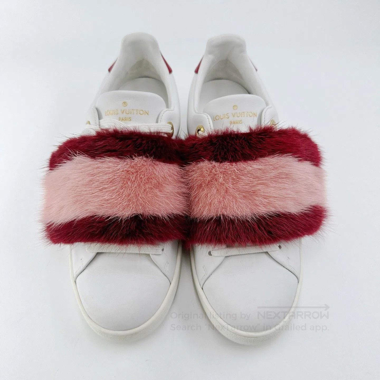 Louis Vuitton LV Red Pink Mink Fur White Sneakers. Size US 6 / IT 36 - 2 Thumbnail