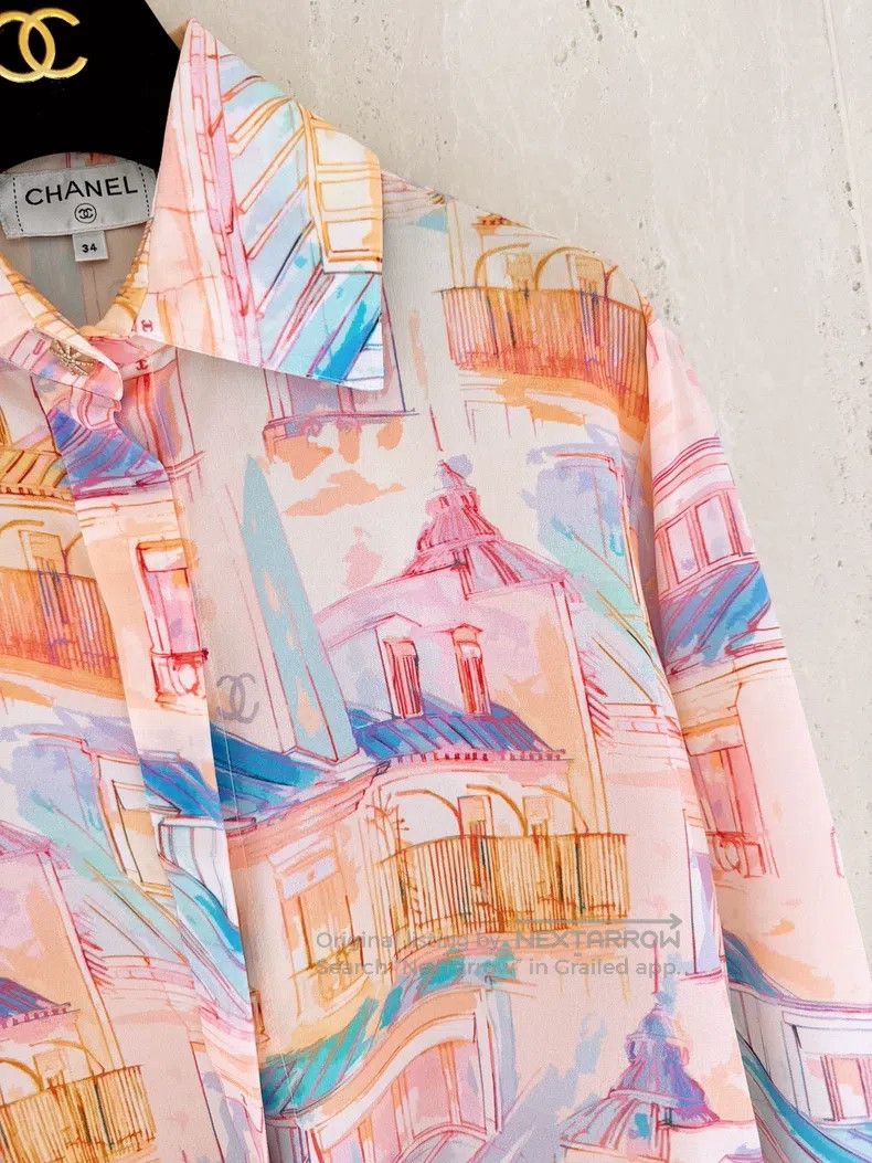 Chanel Chanel 20S spring and summer painted roof silk shirt Size XXS / US 00 / IT 34 - 3 Thumbnail