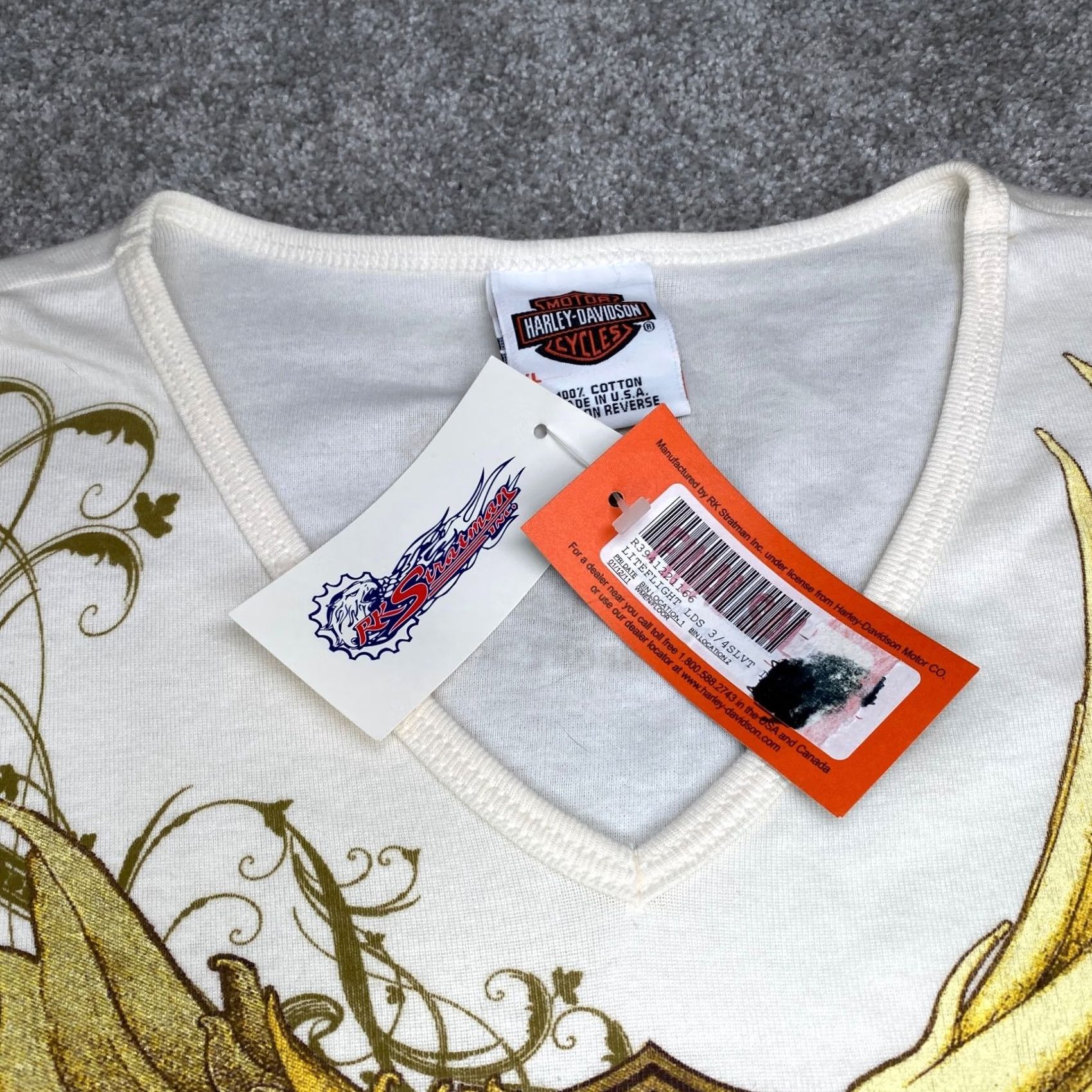 Harley Davidson Harley-Davidson Shirt Women's V-Neck 3/4 Sleeve Cream Golden Wings USA NWT Size L / US 10 / IT 46 - 4 Thumbnail