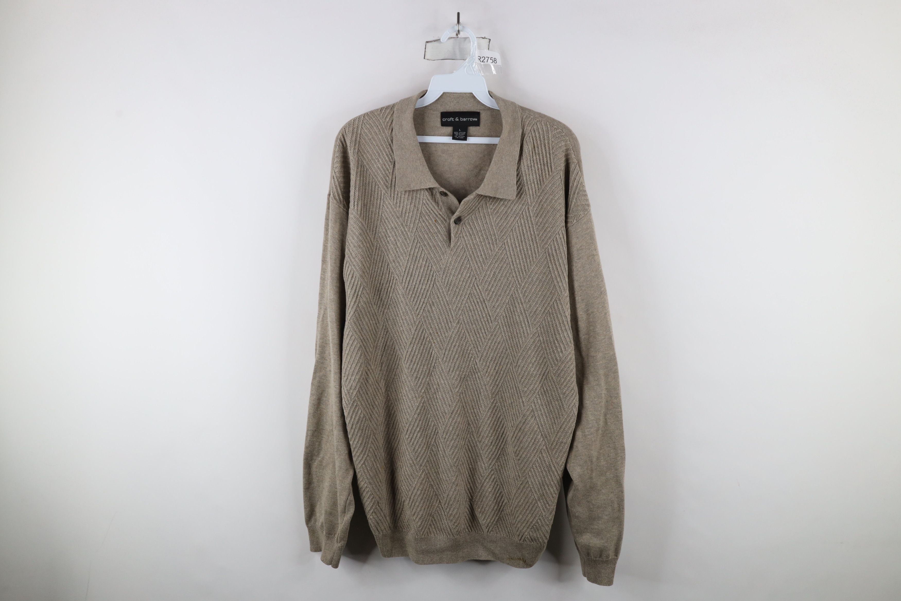 Vintage Vintage 90s Streetwear Knit Diamond Long Sleeve Polo Beige Size US L / EU 52-54 / 3 - 1 Thumbnail