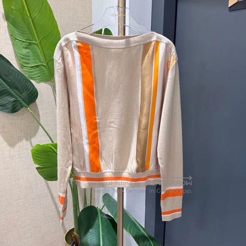 Hermes Hermes Khaki cashmere and mulberry silk knit top Size XXS / US 00 / IT 34 - 1 Thumbnail