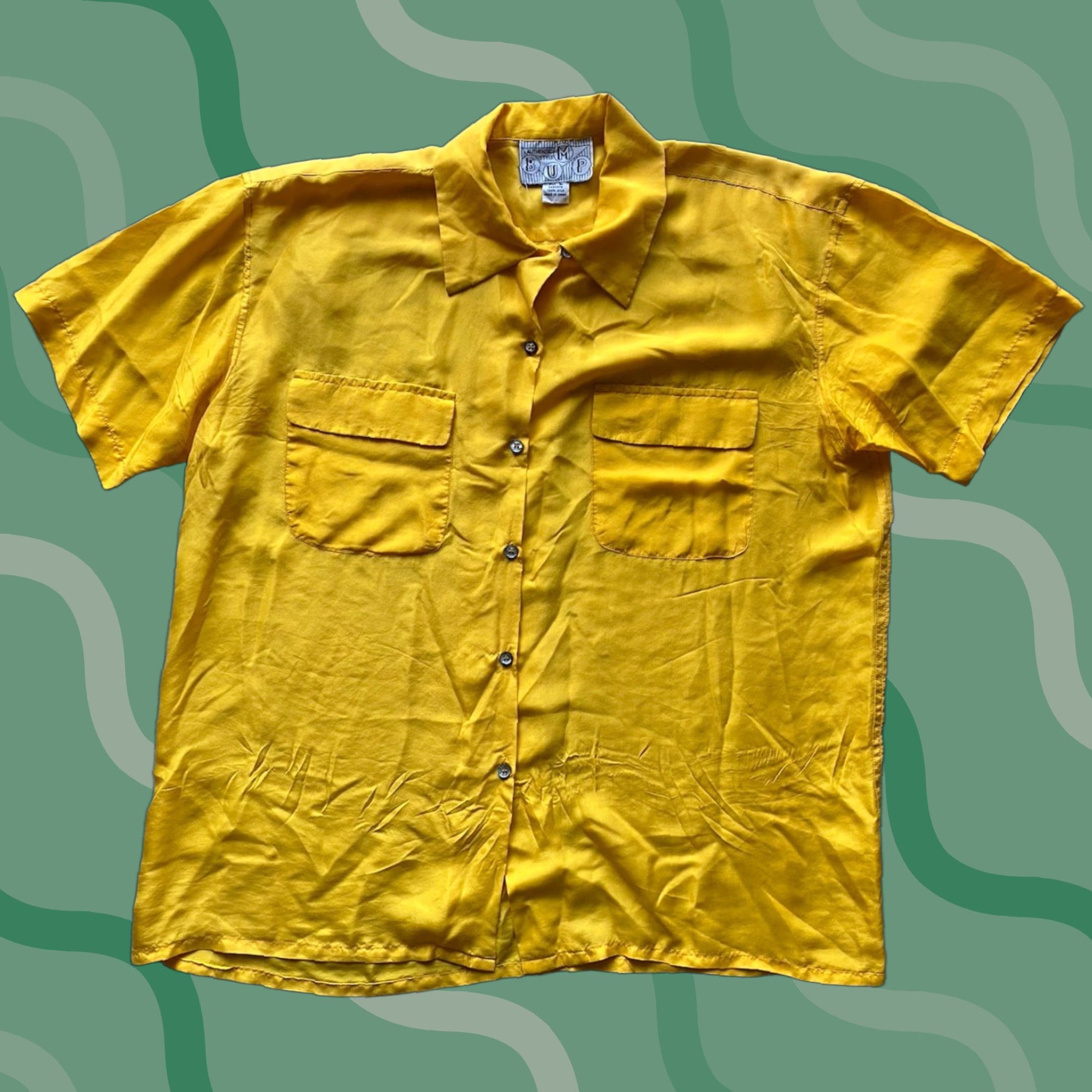 Vintage BUMP Shirt Button-Up Silk Yellow L Mens Short Sleeve 100% Authentic Style Bump Button Shirt Size US L / EU 52-54 / 3 - 1 Thumbnail