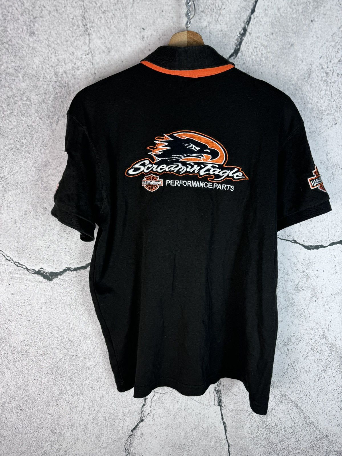 Harley Davidson Vintage Harley Davidson Motorcycle Sleeve Polo Shirt Size US M / EU 48-50 / 2 - 2 Thumbnail
