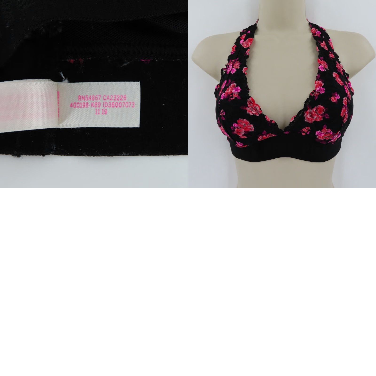 Victoria's Secret PINK Victoria's Secret Womens Small Lace Bralette Black Floral V Neck Bra S Bralette Womens Size ONE SIZE - 9 Thumbnail