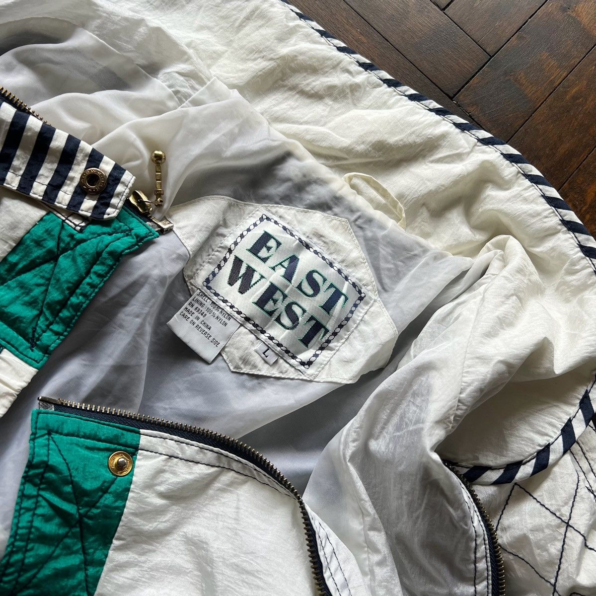 Designer × Vintage East West Vintage 90s Nylon Unisex Zip Jacket White Blue Size M / US 6-8 / IT 42-44 - 9 Thumbnail