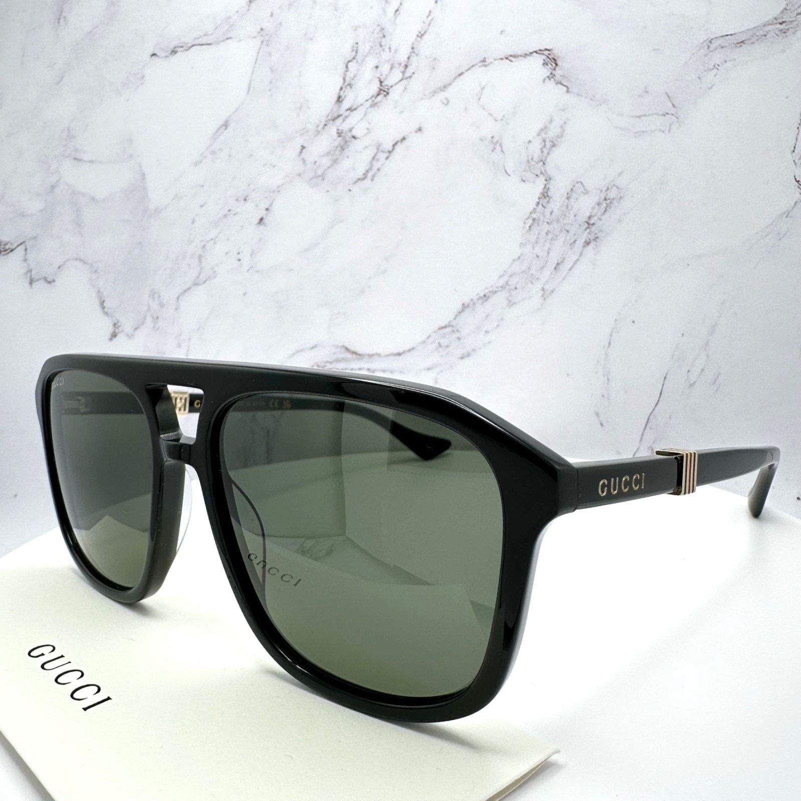Gucci New GUCCI Sunglasses Black Aviator Pilot Gold Logo Metal Size ONE SIZE - 6 Thumbnail