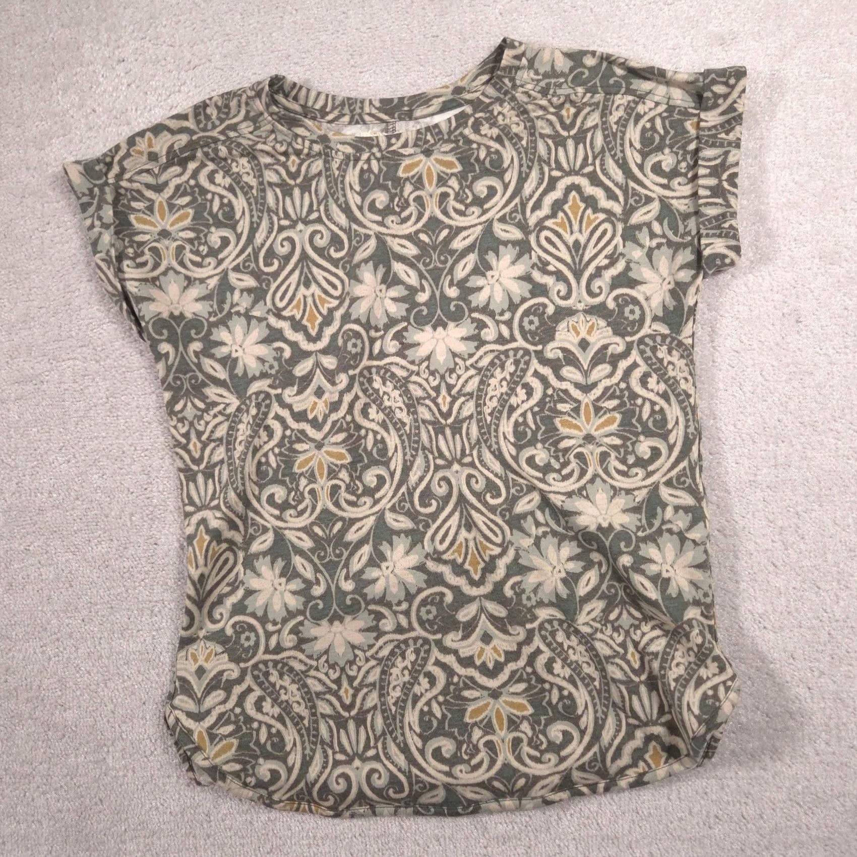 Vintage Cupio Shirt Womens Small Green Paisley Crew Neck Cap Sleeve Tee Top Stretch Shirt Size S / US 4 / IT 40 - 3 Thumbnail
