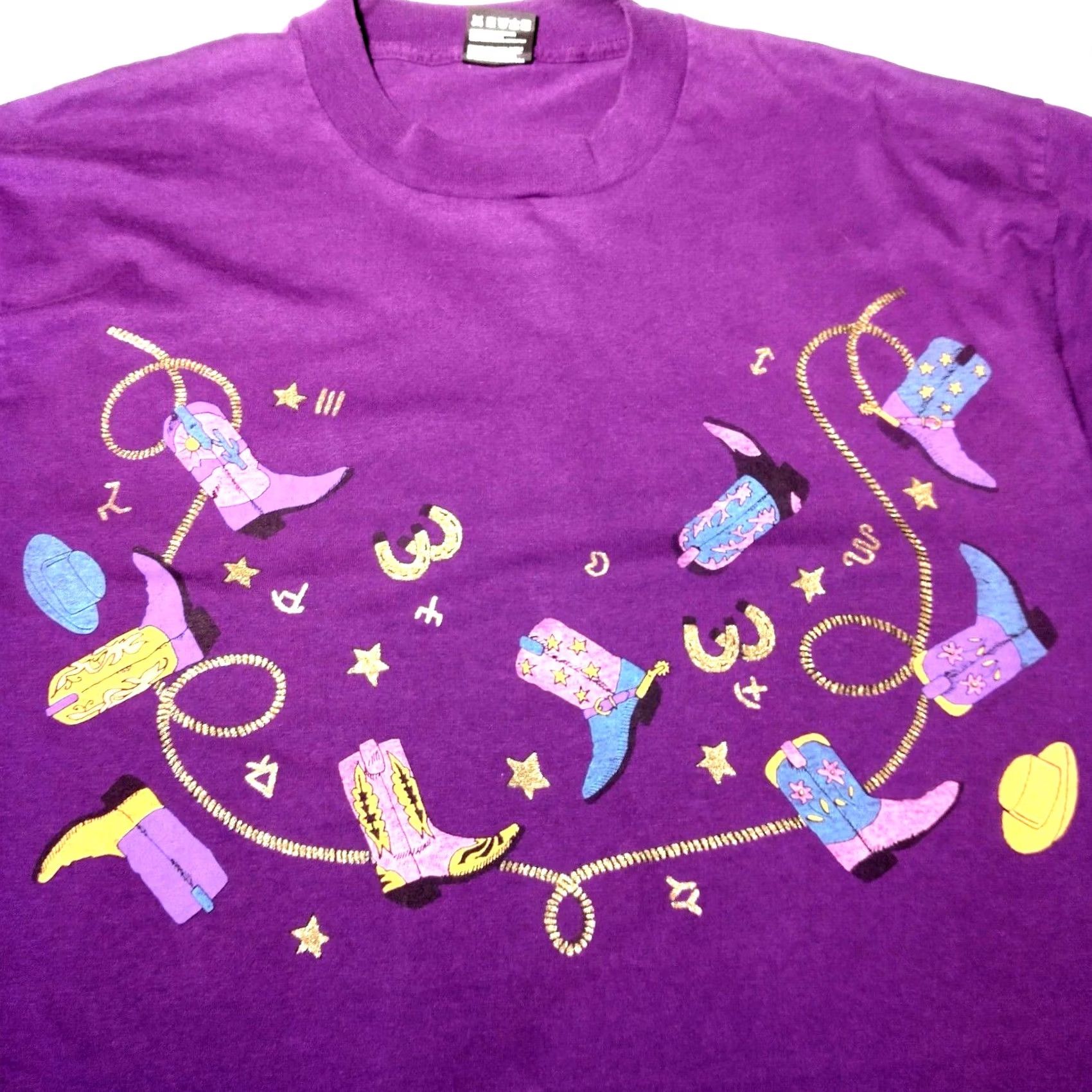 Fruit Of The Loom Vintage Cowboy Shirt Large Purple Glitter Single Stitch Cotton Blend Size US L / EU 52-54 / 3 - 2 Thumbnail