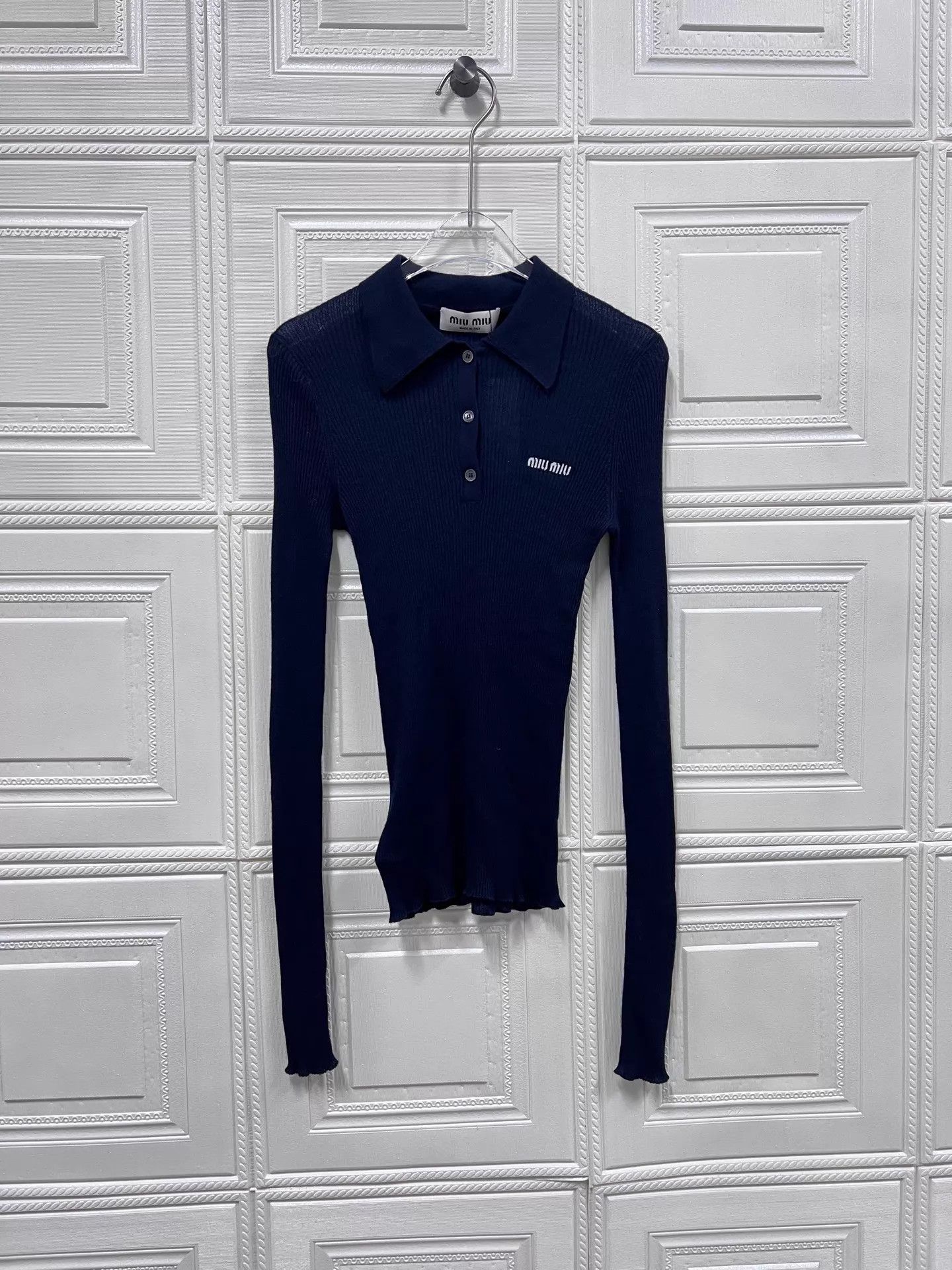 Miu Miu MIU MIU logo lettering cashmere Polo long-sleeve knit 40 Size S / US 4 / IT 40 - 1 Thumbnail