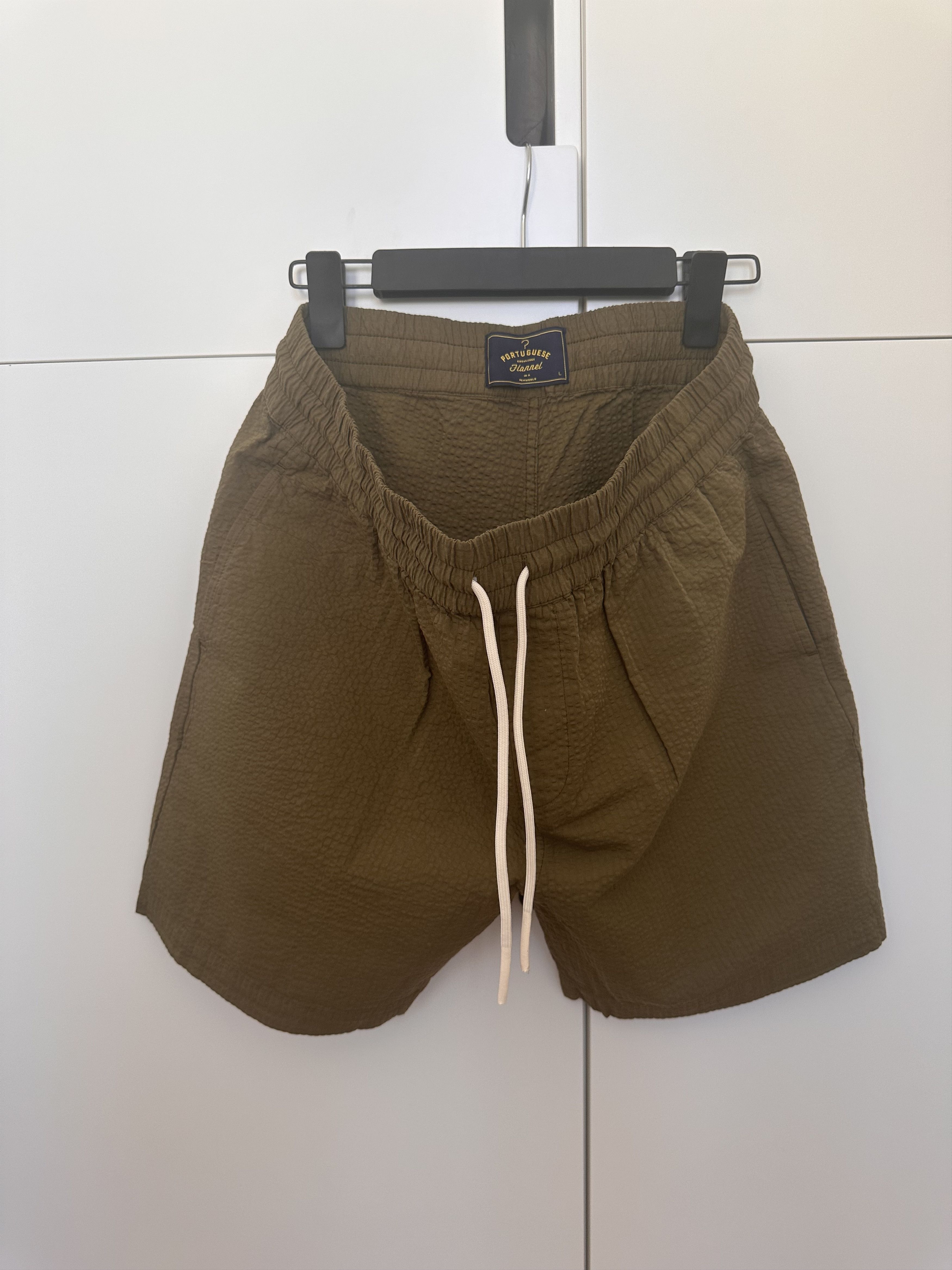 Portuguese Flannel BNWT Portuguese Flannel Seersucker Shorts – Olive (L) Size US 34 / EU 50 - 1 Thumbnail