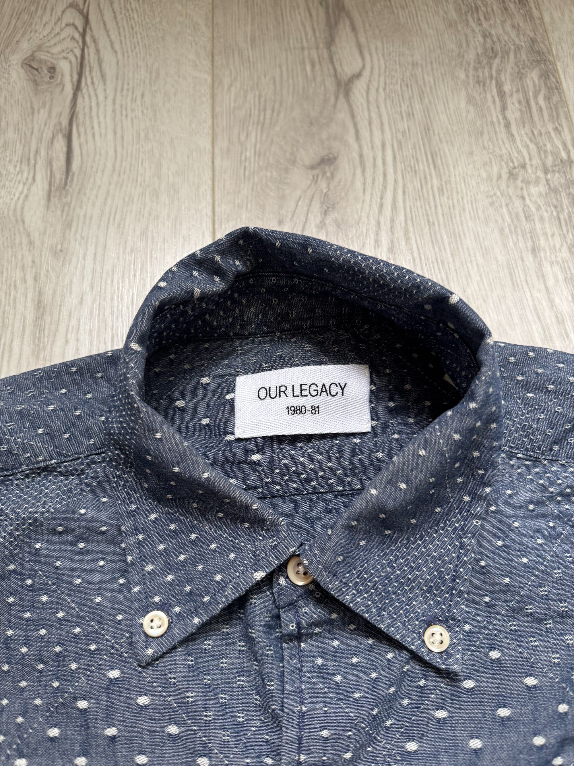 Our Legacy Japanese Cotton Polka Dot Jacquard Indigo Blue Shirt Size US M / EU 48-50 / 2 - 4 Thumbnail