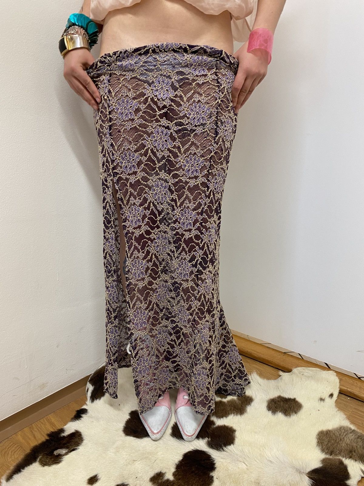 Vintage Transparent dark purple lilac floral maxi skirt Size 25" / US 0 / IT 36 - 2 Thumbnail