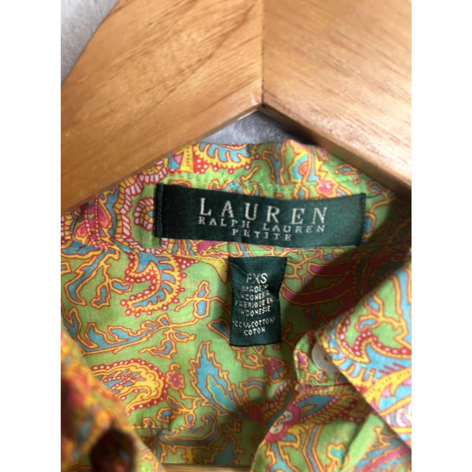 Ralph Lauren Lauren Ralph Lauren Shirt Womens Petite XS Green Paisley Button Long Sleeve Size XS / US 0-2 / IT 36-38 - 3 Thumbnail
