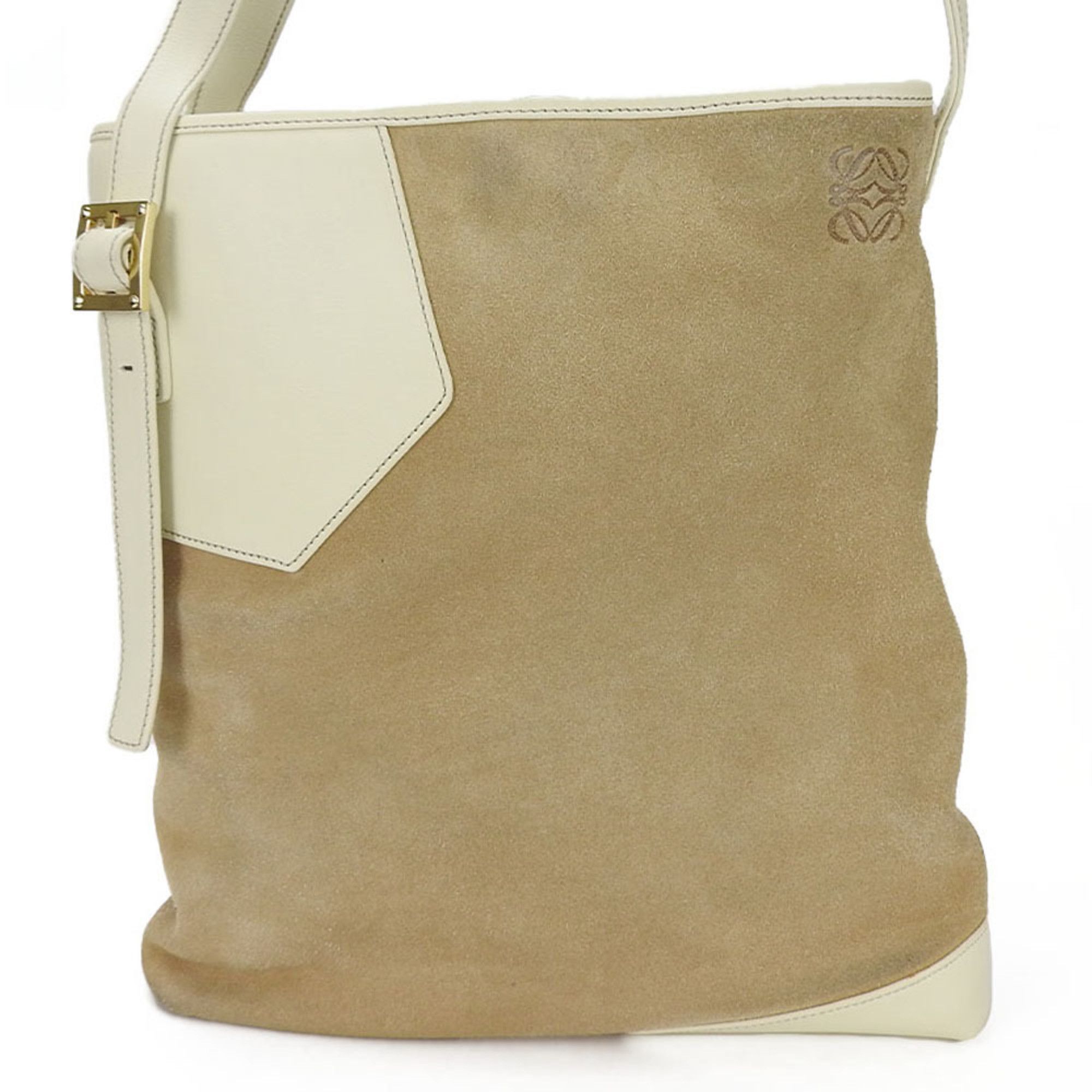 image of Loewe One Shoulder Bag Anagram Suede Leather Beige Ivory Ladies, Women's