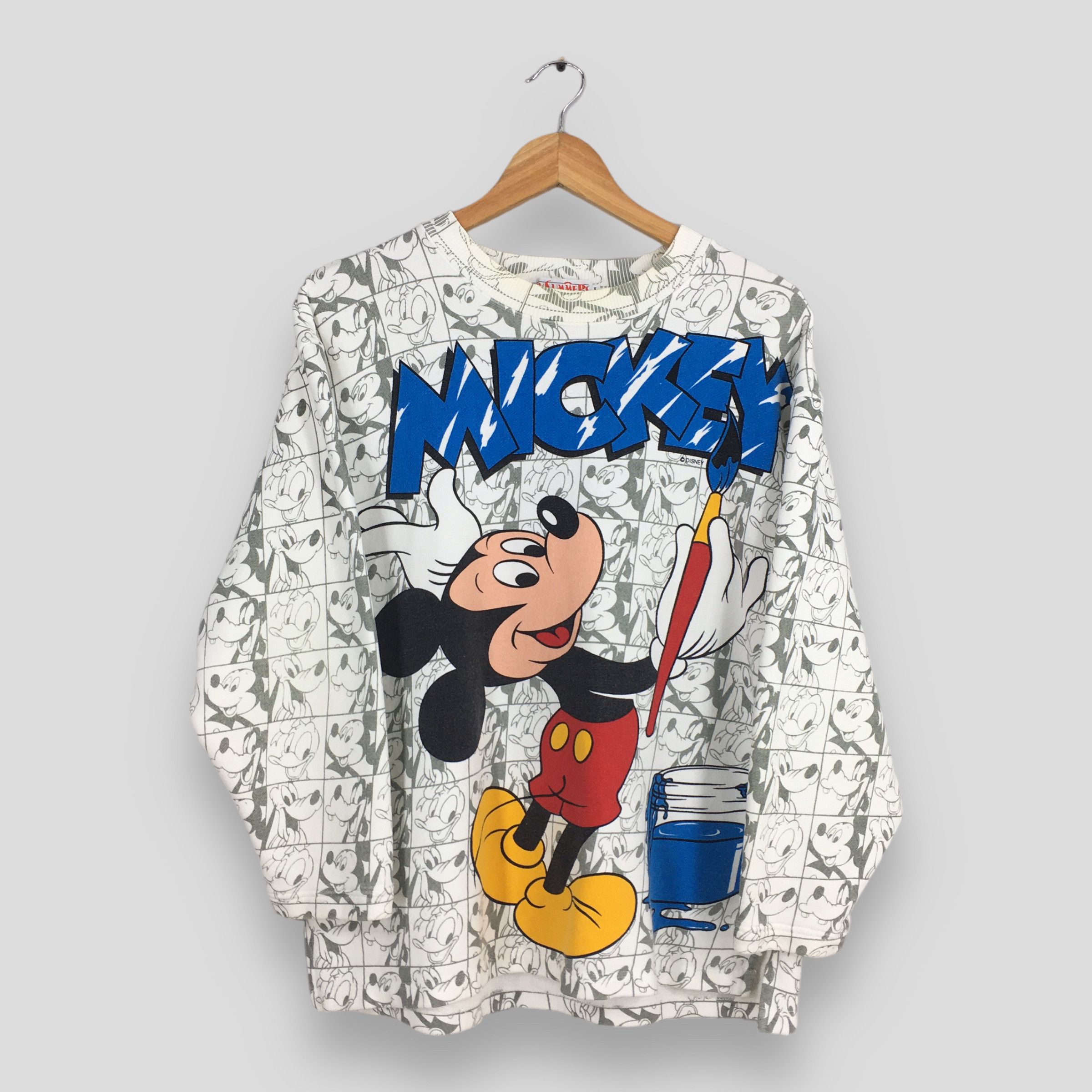image of Disney x Mickey Mouse Vintage 90's Mickey Mouse Goofy Sweatshirt White Large, Men's