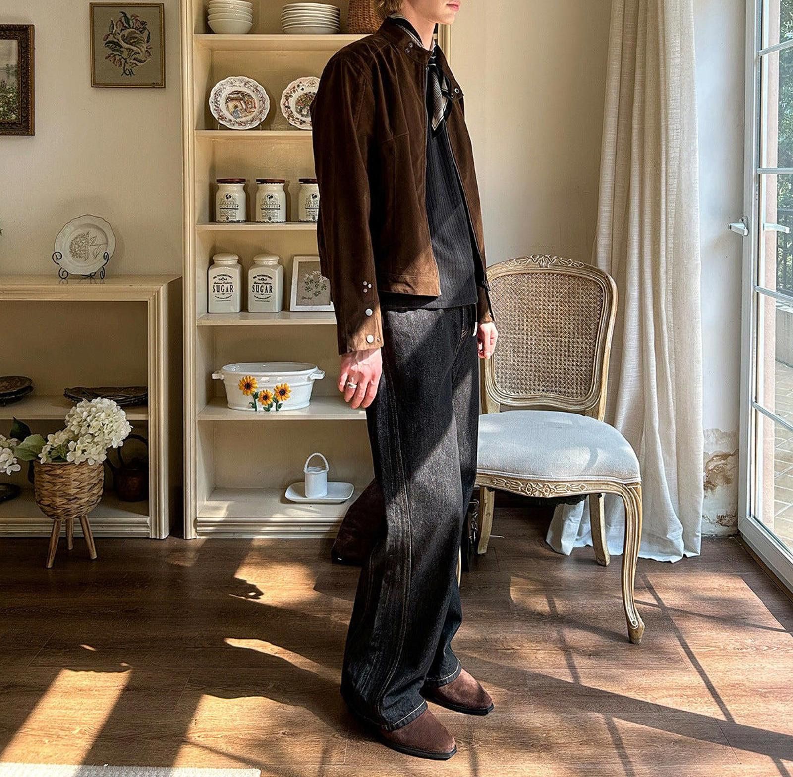 Vintage Brown Suede Button Cuff Jacket, Relaxed Fit Outerwear Size US M / EU 48-50 / 2 - 4 Thumbnail