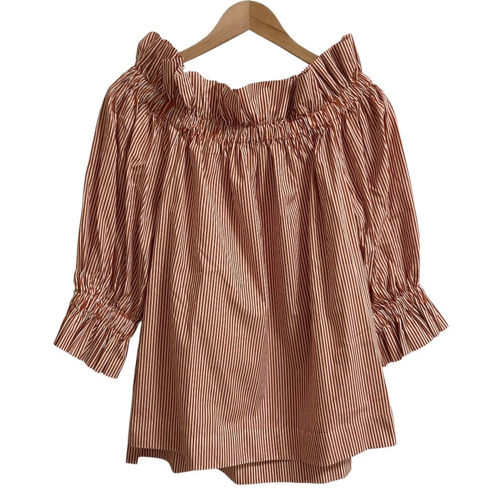 Other Other prune gold schmidt striped gathered pullover blouse Textile Tops DUTY FREE for USA Size ONE SIZE - 1 Thumbnail