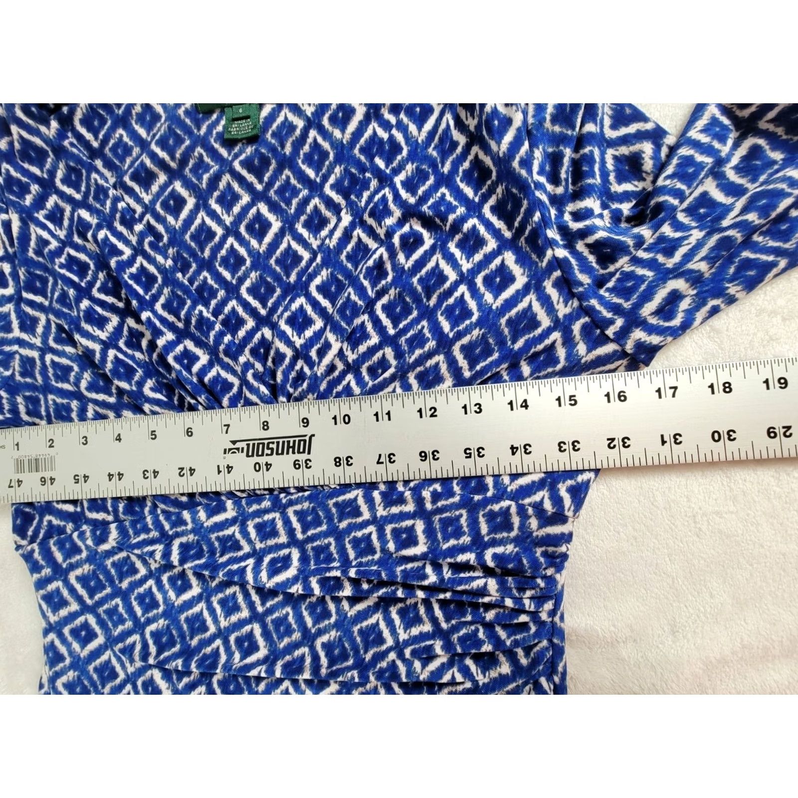 Ralph Lauren Lauren Ralph Lauren Womens Blue Ikat Faux Wrap Dress Short Sleeve Ruched Size 6 Knee Length V-Neck Pullover Dress Casual/Business Womens Size 28" / US 6 / IT 42 - 6 Thumbnail