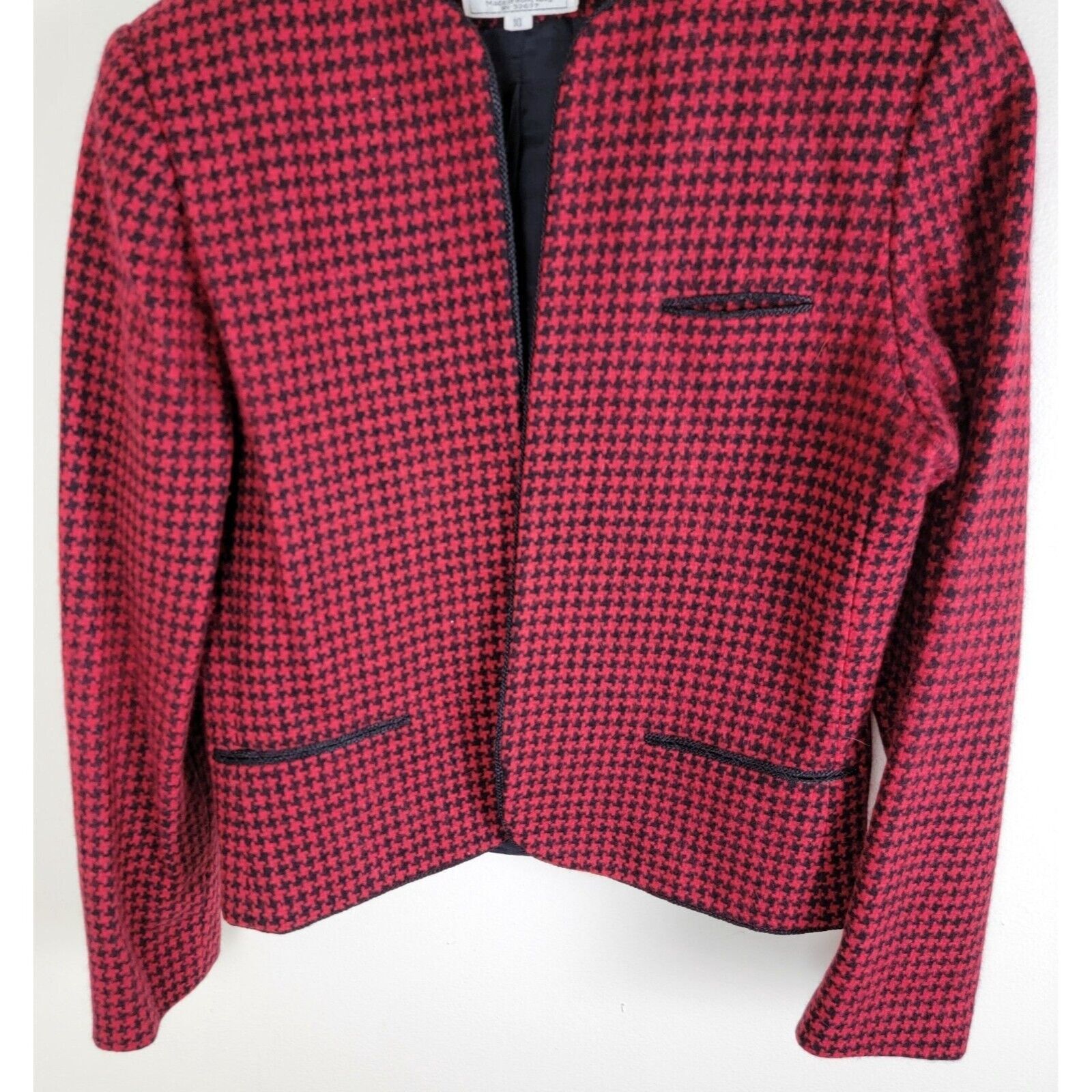 Vintage Charlotte Ford Vintage Womens Houndstooth Wool Open Blazer Size L / US 10 / IT 46 - 5 Thumbnail