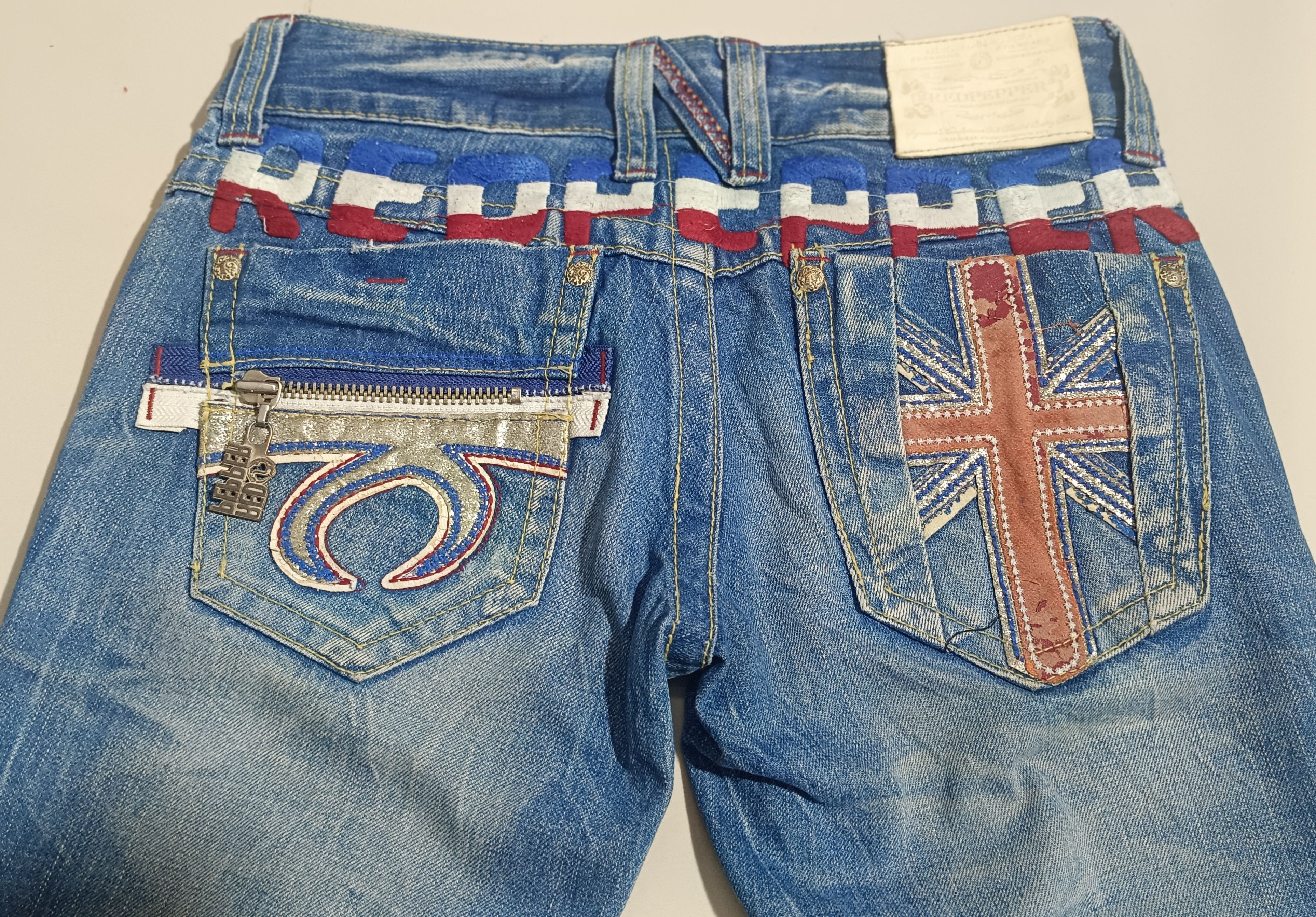 If Six Was Nine × Le Grande Bleu (L.G.B.) FLARE JEANS RED PEPPER DISTRESSED DENIM BOOT CUT PANTS Size US 28 / EU 44 - 3 Thumbnail