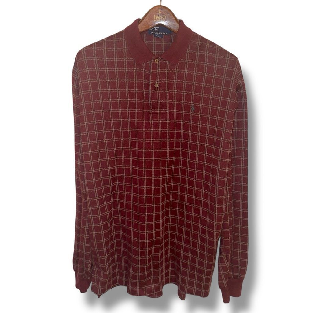 Polo Ralph Lauren 80s Polo Ralph Lauren Wine Red Made in USA L/S Polo Shirt Sz Size US L / EU 52-54 / 3 - 1 Thumbnail