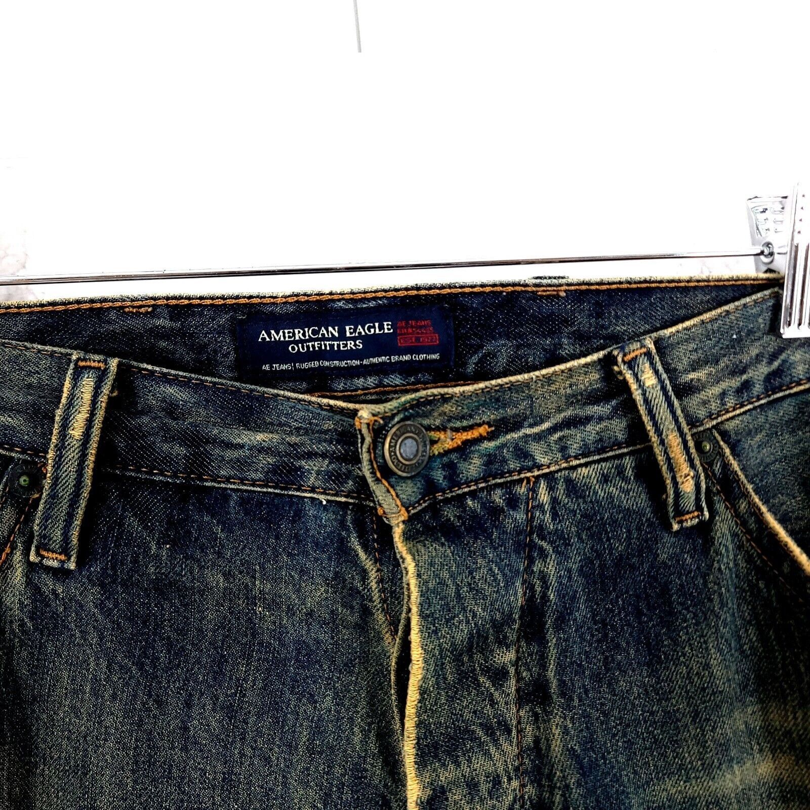 American Eagle Outfitters American Eagle Distressed Blue Brown Whiskering Stone Wash D Size US 40 / EU 56 - 4 Thumbnail