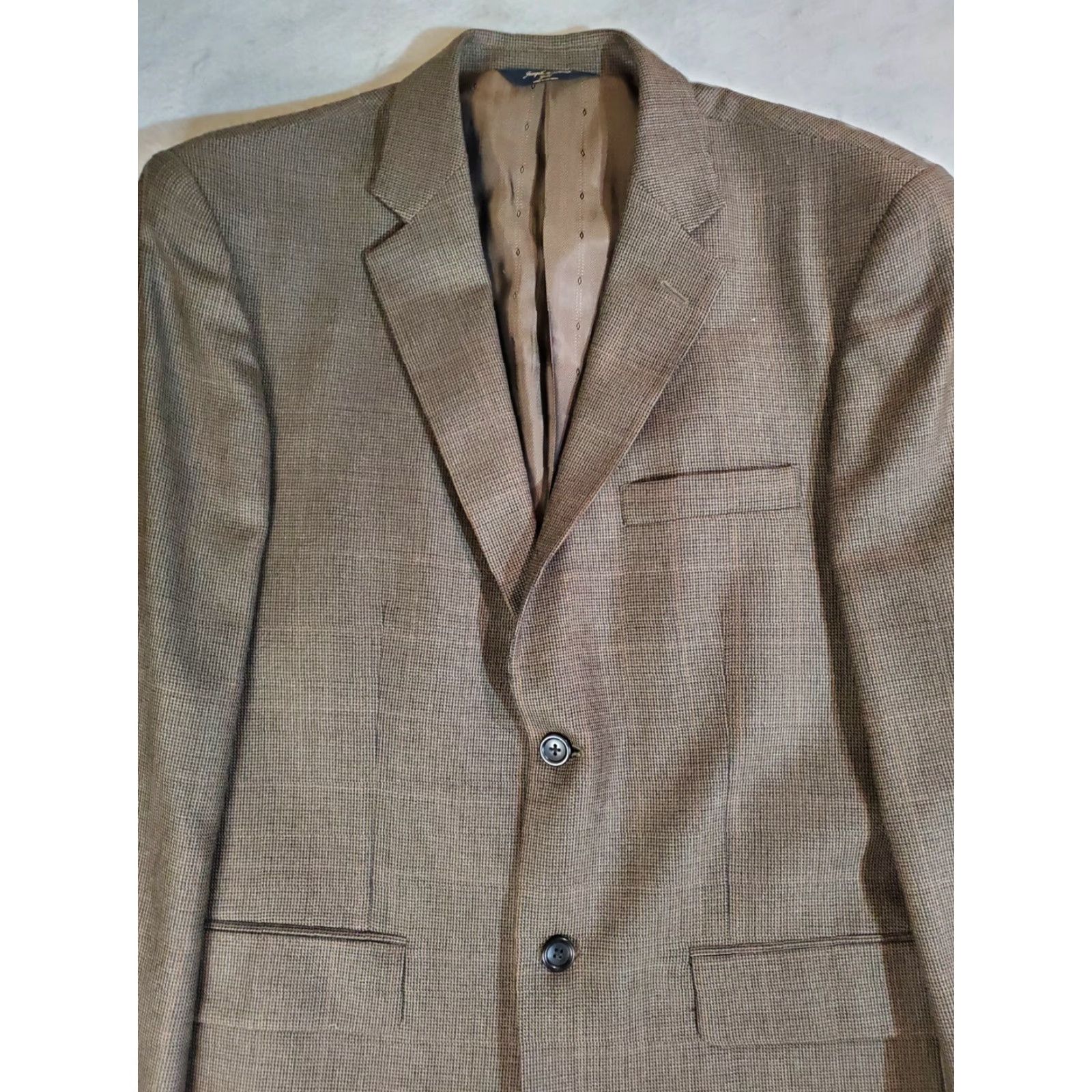 Joseph Joseph & Feiss Gold Signature Check Sport Coat 100% Wool Mens Size 42 Short Brown Houndstooth Dress Two Button Notch Size US 42 / EU 58 - 2 Thumbnail