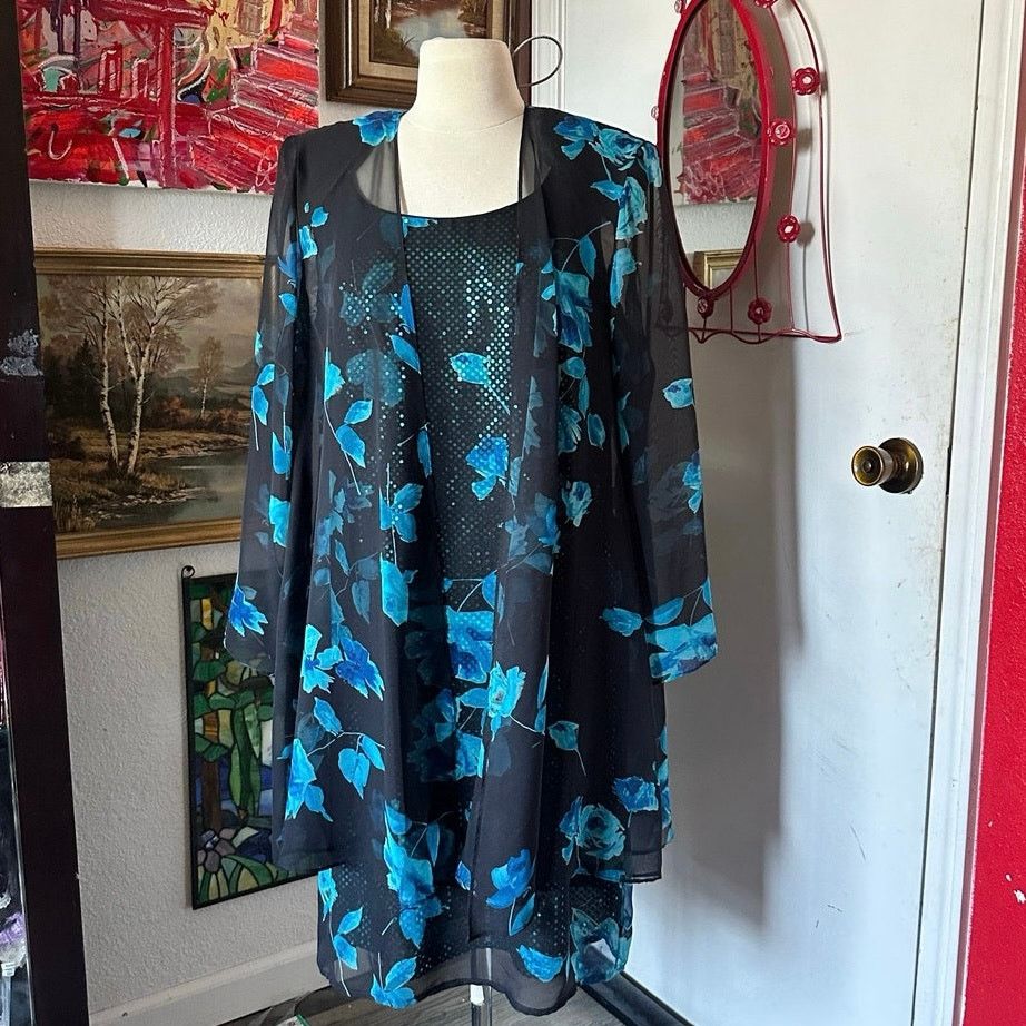 Other SL fashion blue black floral midi dress cover set Size XL / US 12-14 / IT 48-50 - 1 Thumbnail