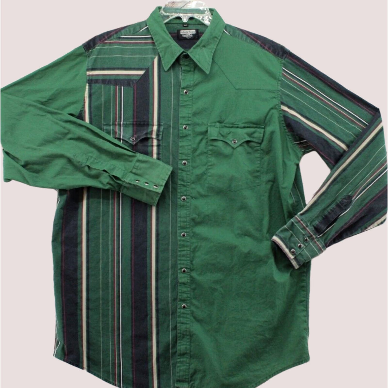 Vintage VTG Youngbloods Authentic Western Shirt Mens XLT Green Pearl-Snap Stripe Cowboy Shirt Size US XL / EU 56 / 4 - 1 Thumbnail