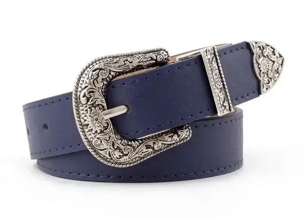 Blue Color Retro Pin Buckle PU Leather Belt