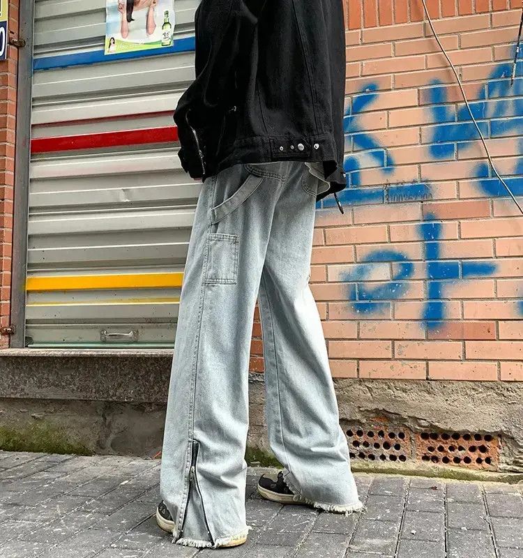 Japanese Brand Straight side zipper with slit and micro flared jeans Size US 30 / EU 46 - 6 Thumbnail