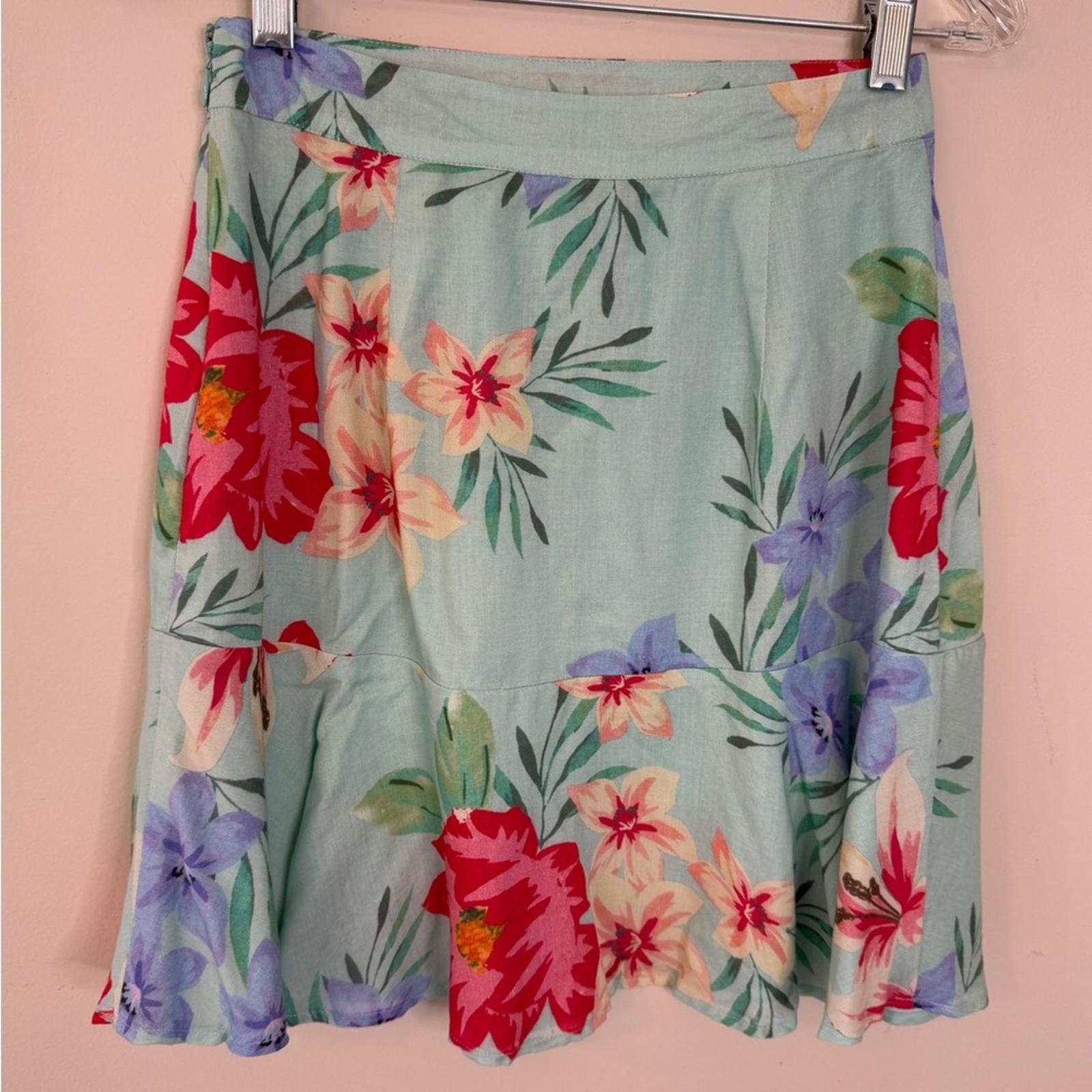 Other Privacy Please Mint Green tropical floral mini skirt SZ SM Size 28" / US 6 / IT 42 - 2 Thumbnail