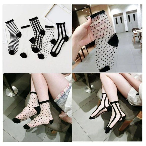 Other ⭐Women Silky Socks 5 Pairs Transparent Elastic Mesh Multi d Size ONE SIZE - 1 Thumbnail