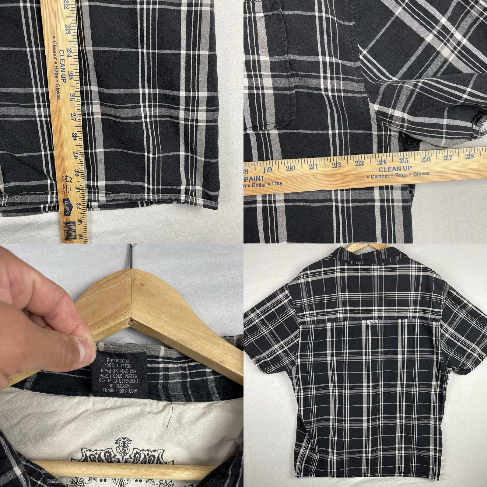Vintage Joker Shirt Mens 3XL Black Button Up Plaid Pocket Streetwear Cholo Chicano Vintage Casual Workwear Shirt Mens 3XL Black Plaid Pocket Button-Up Shirt Size US XXL / EU 58 / 5 - 8 Thumbnail