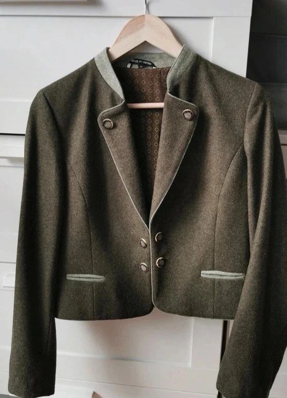 Vintage Vintage short wool green jacket floral lining Size L / US 10 / IT 46 - 1 Thumbnail