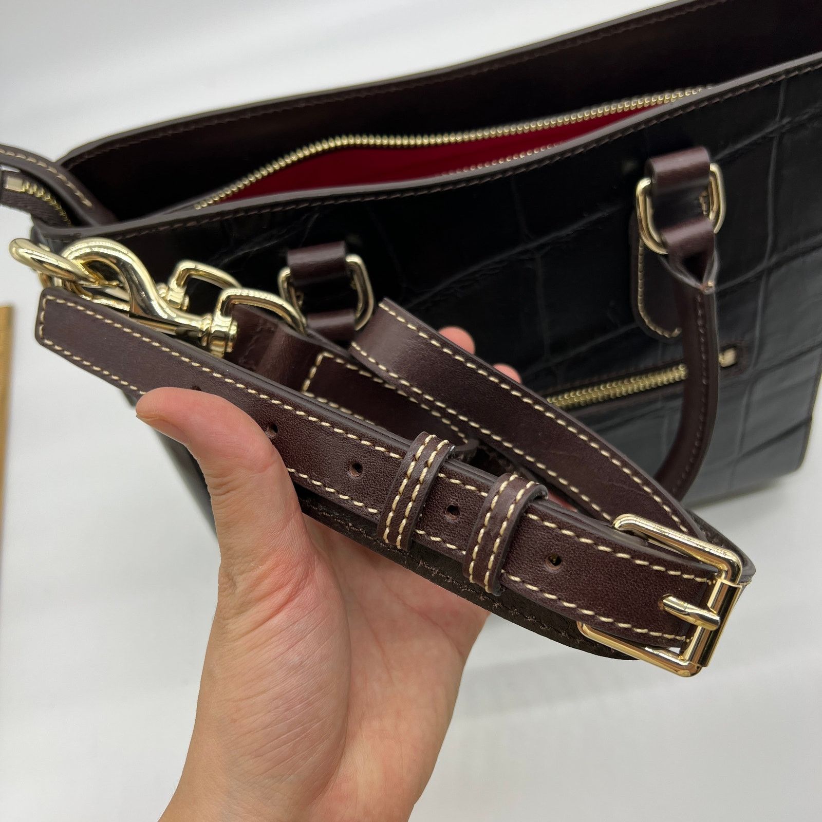Dooney & Bourke Dooney & Bourke Denison Croco Top Handle Tote Espresso Size ONE SIZE - 11 Thumbnail
