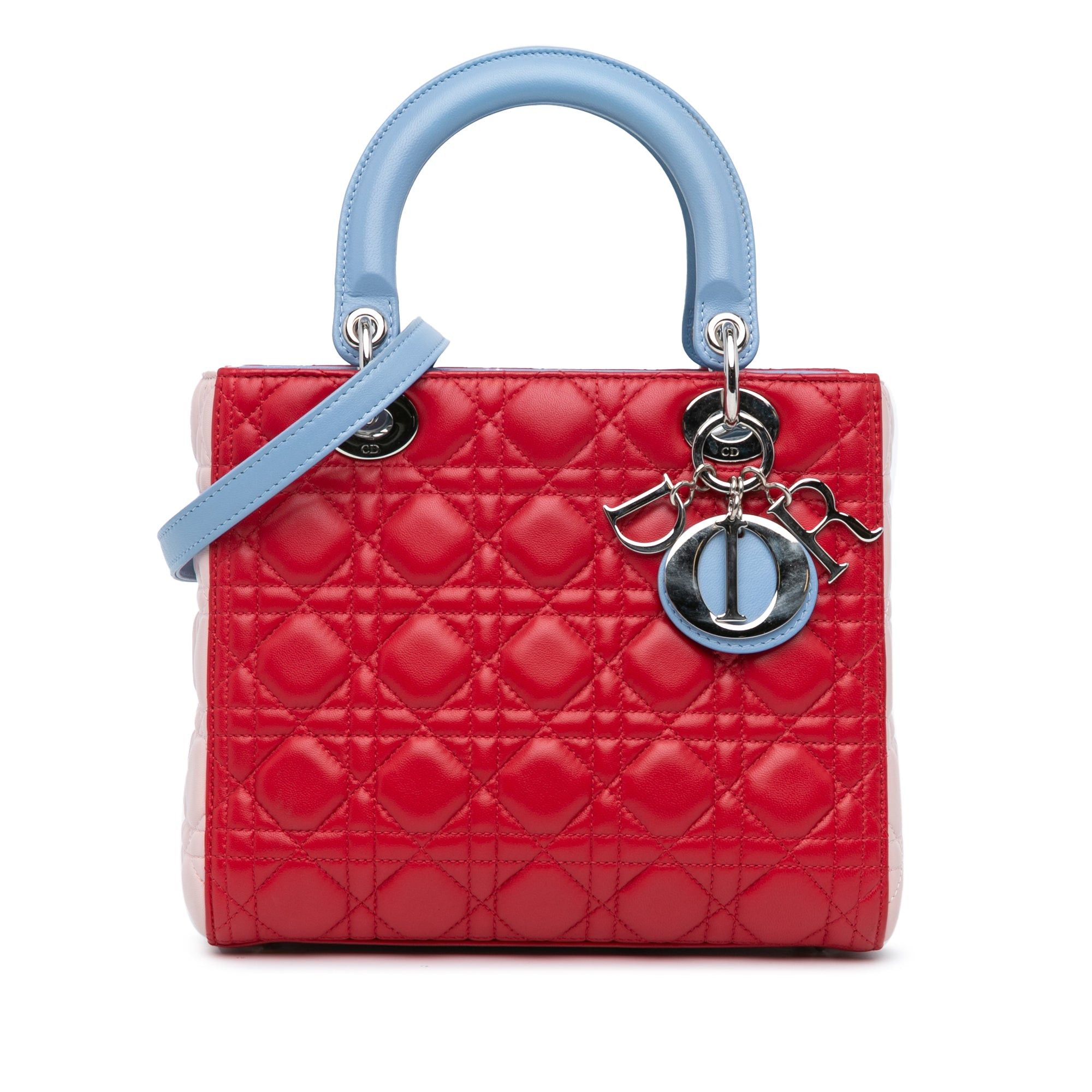 Dior Dior Medium Tricolor Lambskin Cannage Lady Dior Red Size ONE SIZE - 1 Thumbnail