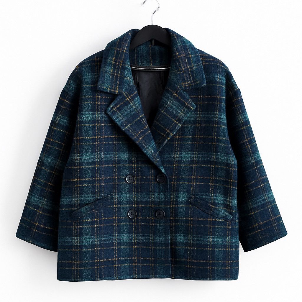 Japanese Brand Vintage 90s Plaid Double-Breasted Wool Coat by Like Lady Size L / US 10 / IT 46 - 1 Thumbnail