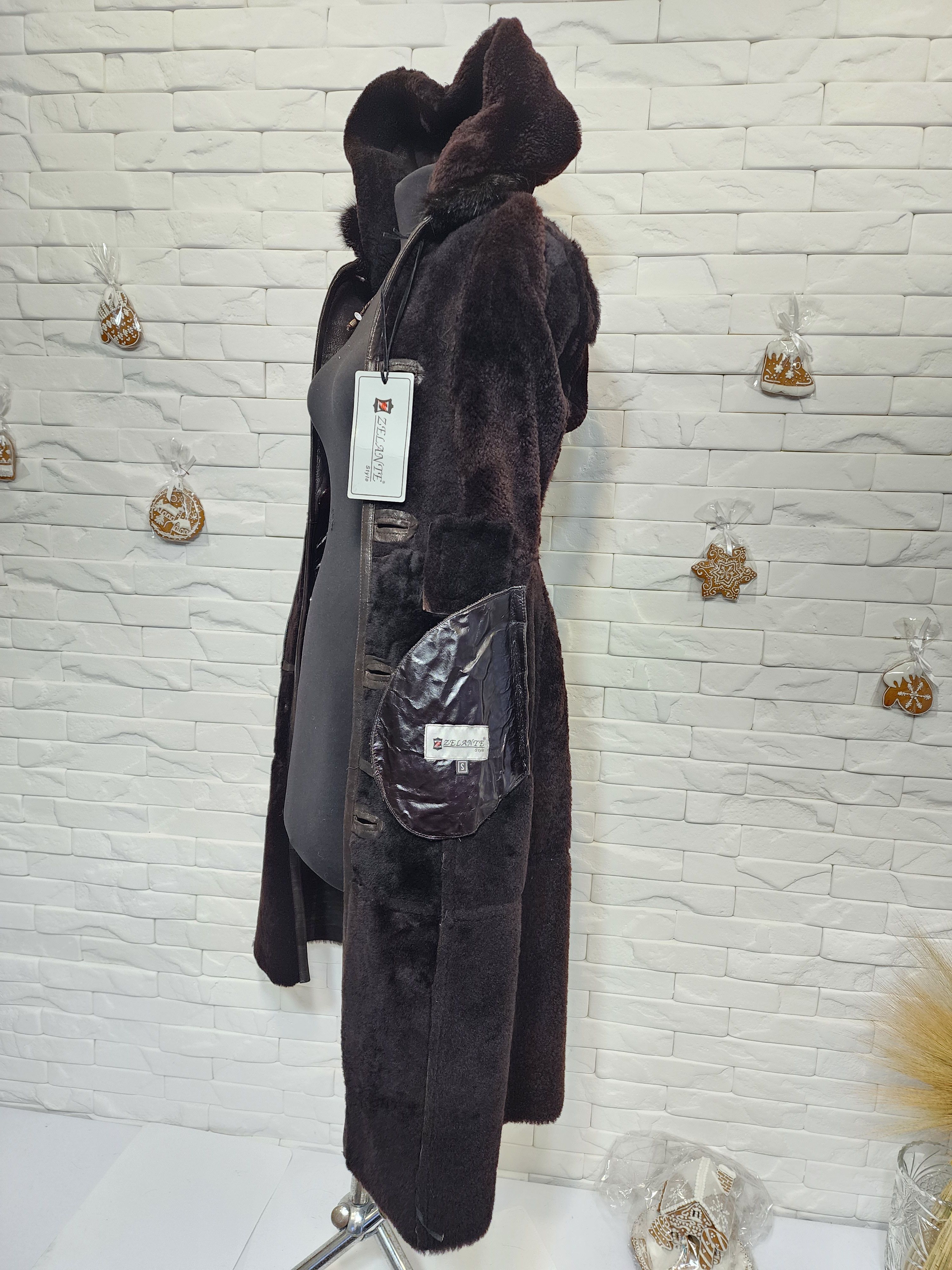 Furla Brown Sheepskin Coat with Hood: Belted Winter Outerwear Size S / US 4 / IT 40 - 10 Thumbnail