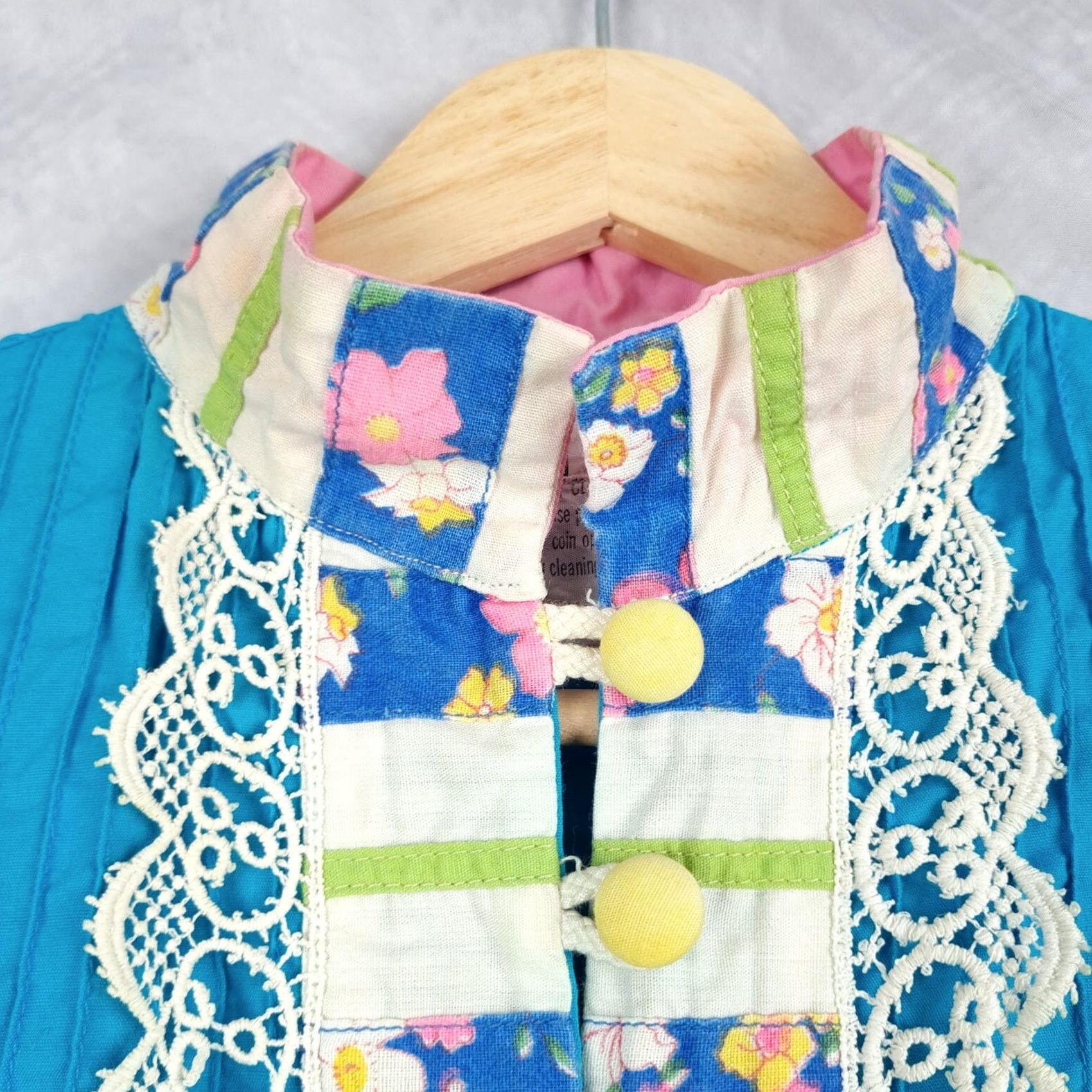 Folk VINTAGE Georgia Charuhas Maxi Dress Womens 8 Mexican Prairie Folk Eclectic Frida Dress Blue 70s 3/4 Sleeve Bell Mock Neck Casual Party/Cocktail Size M / US 6-8 / IT 42-44 - 2 Thumbnail