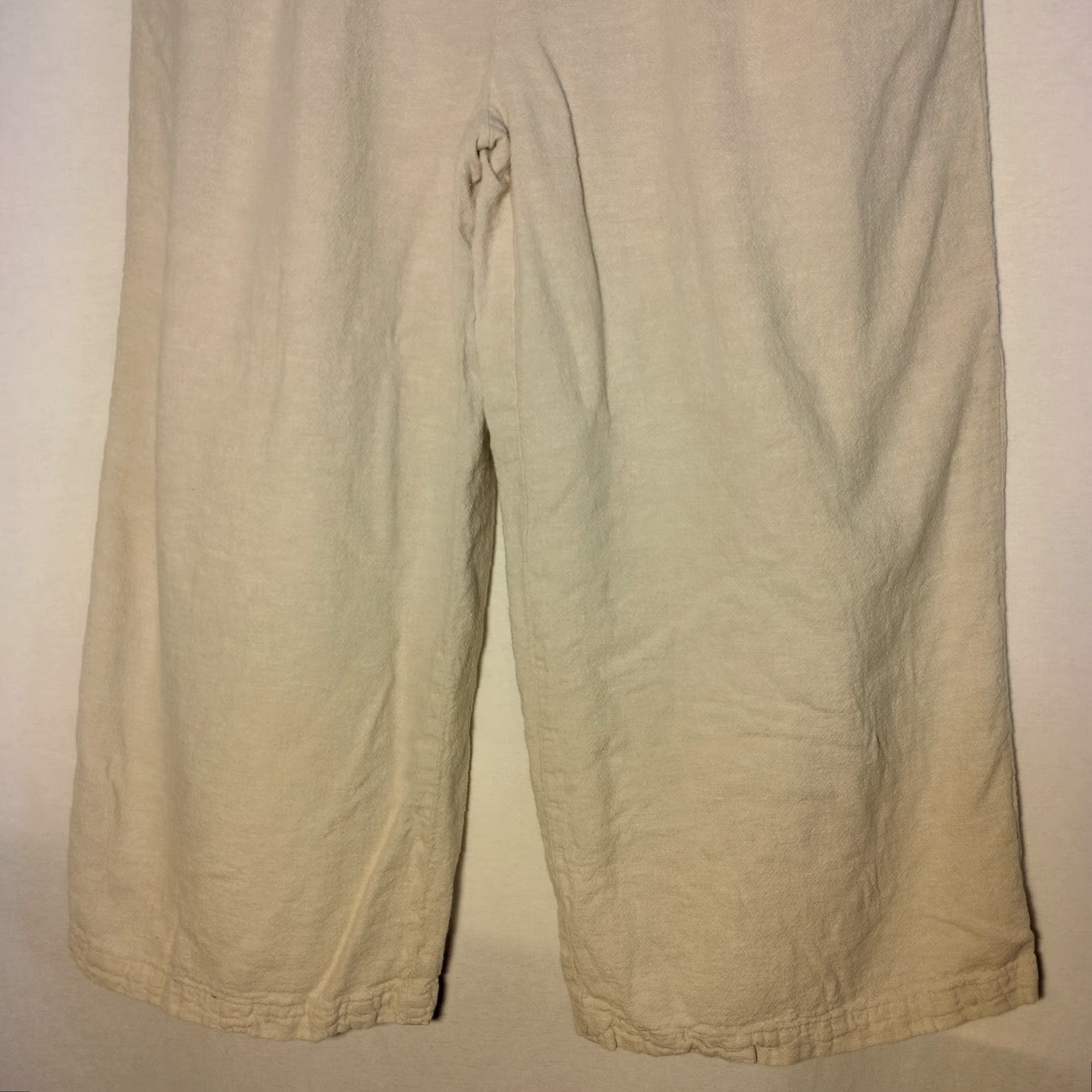 Vintage Cabin Creek Pants Wide Leg Cropped Linen Rayon Tan L Relaxed Women's Wide Leg Cropped Pockets Comfort Natural 34" Inseam 23" Spring Summer Fall Size 36" / US 14 / IT 50 - 4 Thumbnail