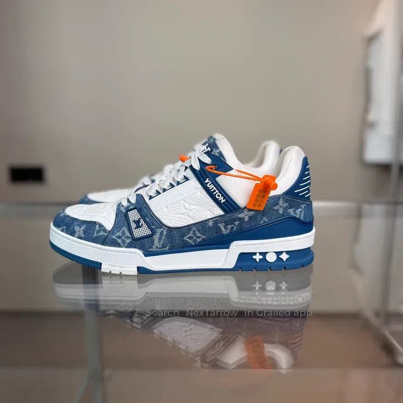 Louis Vuitton Louis Vuitton Trainer white and blue denim shoes Size US 8 / EU 41 - 3 Thumbnail