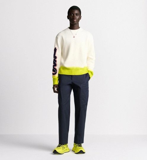 Dior × Kaws o1w1db11025 513M655 Wool Knit Sweater in White/Yellow Size US XL / EU 56 / 4 - 4 Thumbnail