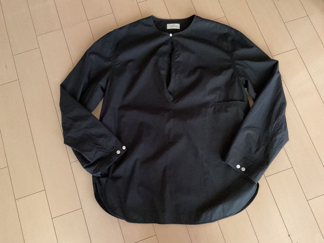 LEMAIRE Collarless Long Sleeve Shirt Black 46