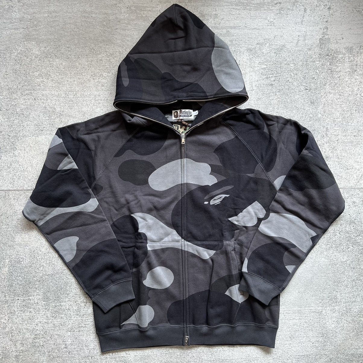 Bape A Bathing Ape BAPE Grey Black Giant Camo Full Zip Up Hoodie | Grailed