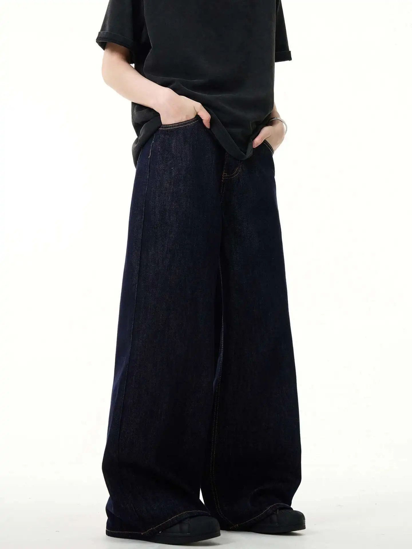 Japanese Brand Wide Jeg Dark Blue Navy Denum Jeans Size US 32 / EU 48 - 6 Thumbnail